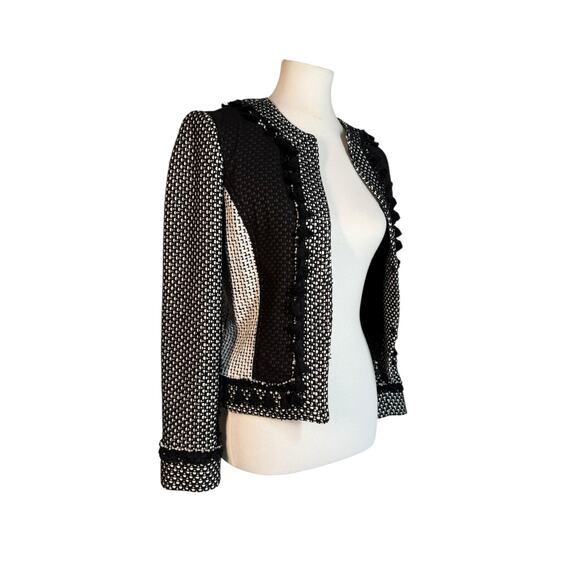 Derek Lam 10 Crosby Tassel-Trim Tweed Linen-Blend Jacket White/Black Size 4 - Picture 11 of 15